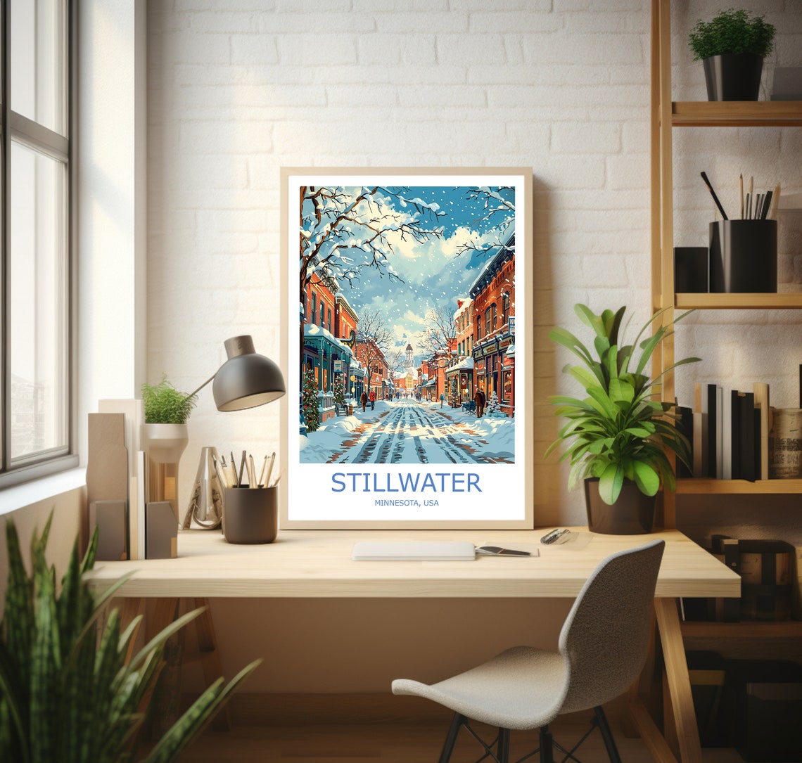 Stillwater Minnesota Snowy Main Street Winter Scene Travel Poster - Image 3