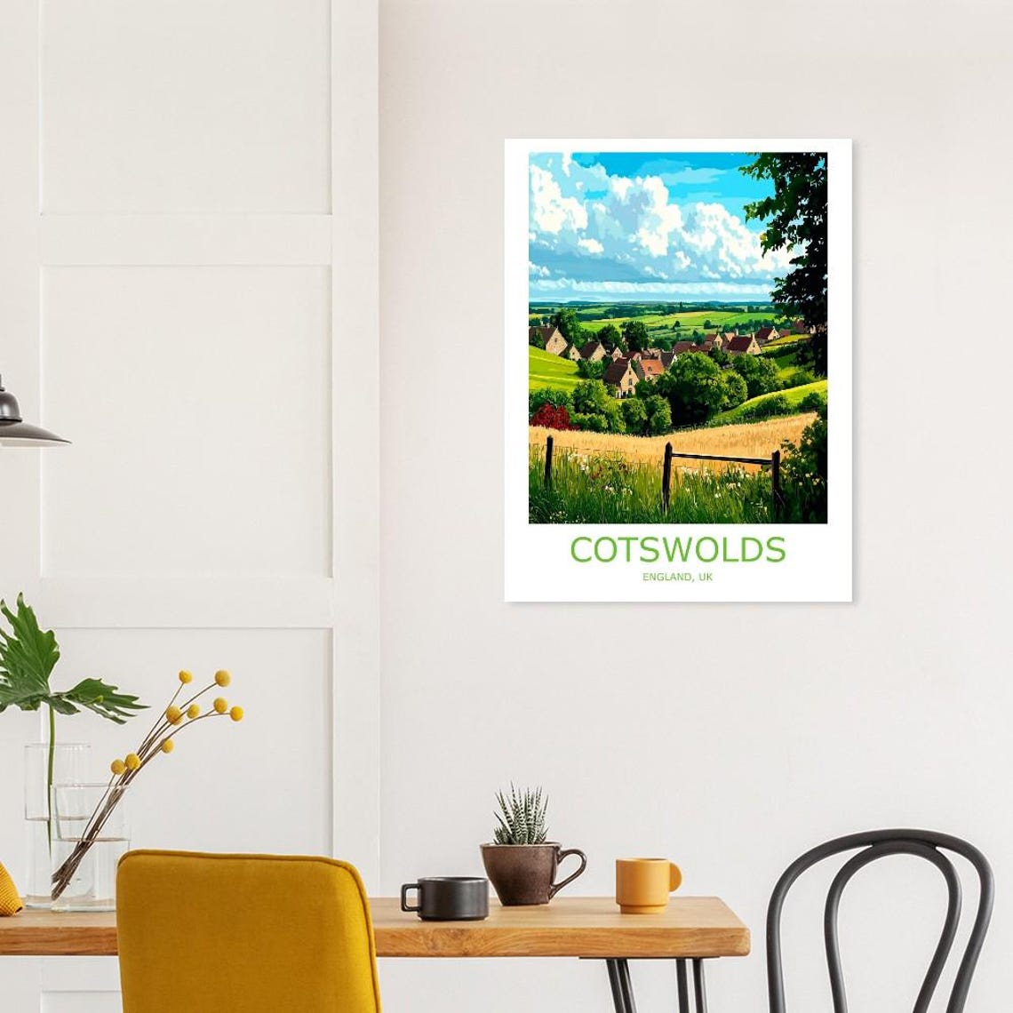 Cotswolds England Rolling Hills Stone Cottage Village Travel Poster - Image 2