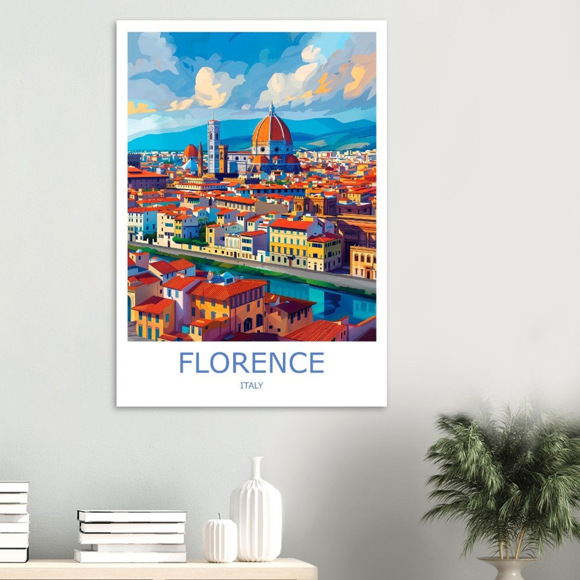 Florence Italy Travel Poster With The Duomo And Arno River Skyline - Image 2