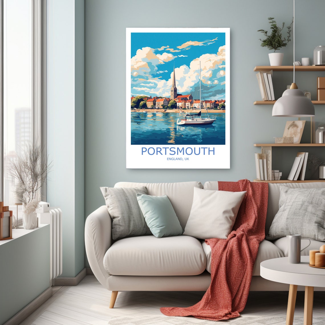 Portsmouth Harbour Sailboat Church Spire England Travel Poster - Image 2