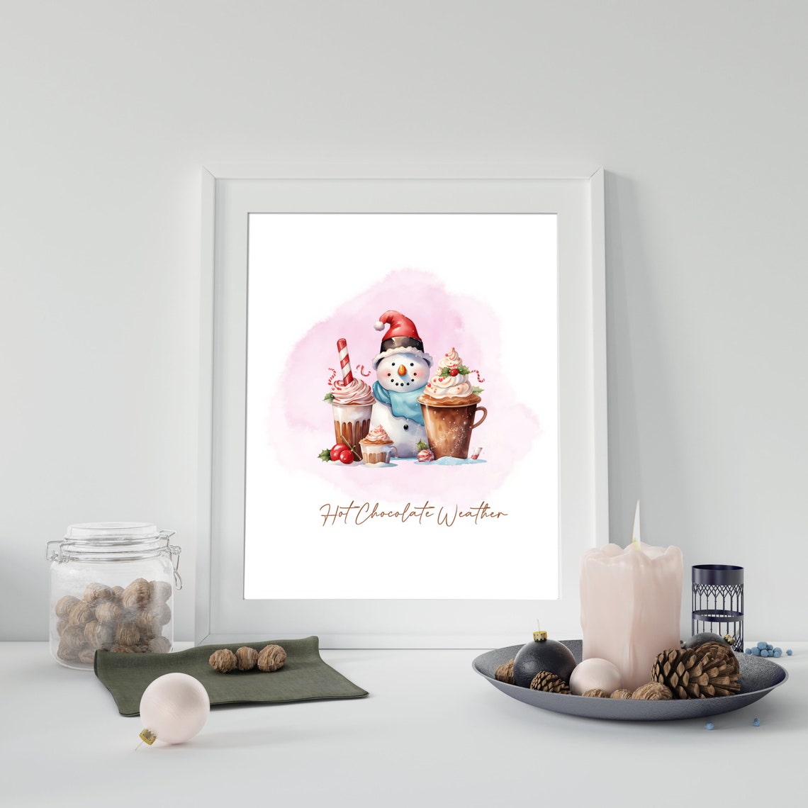 Snowman Hot Chocolate Weather Watercolor Christmas Kitchen Wall Art - Image 4
