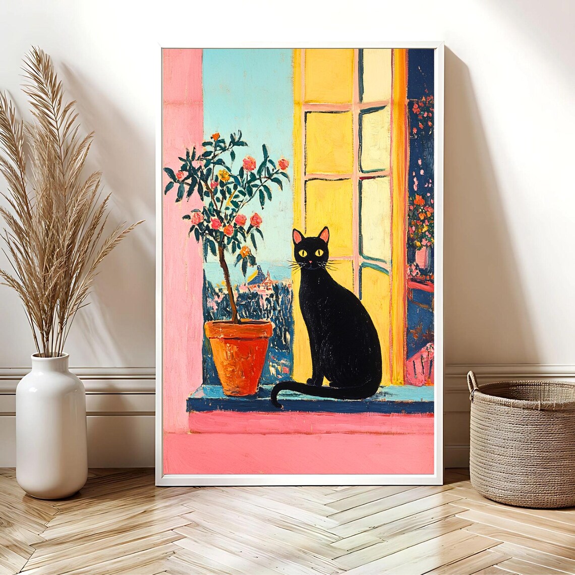 Black Cat on Colorful Windowsill Matisse Fauvist Style Poster