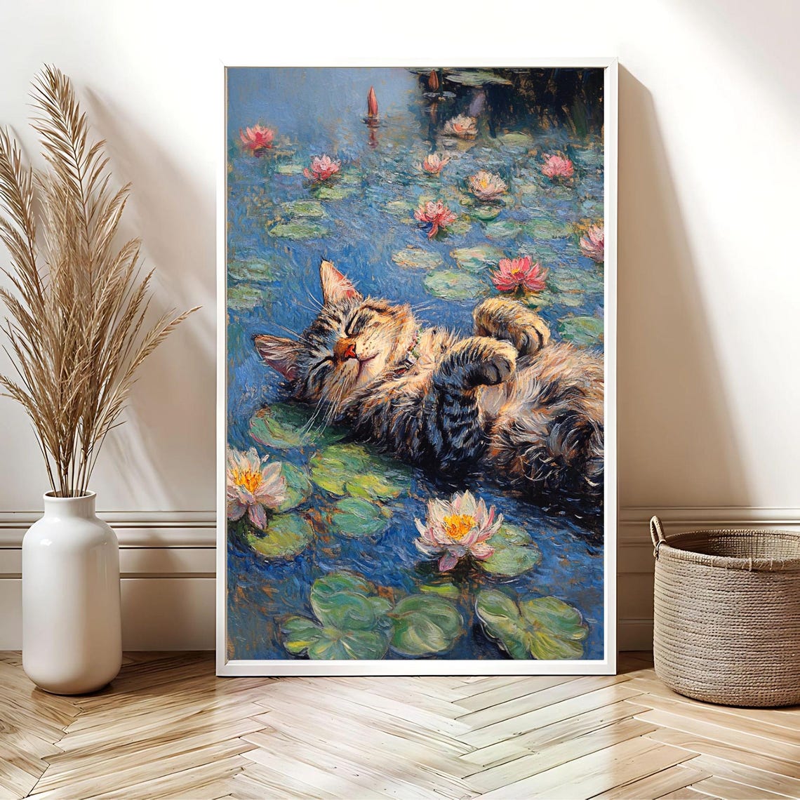Monet Waterlilies Cat Art Print Impressionist Decor Pet Lovers Gift Classic Style Impressionism - Image 2