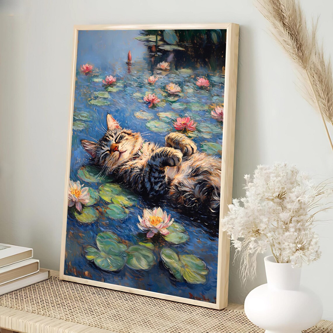 Monet Waterlily Cat Office Decor Poster - Image 2
