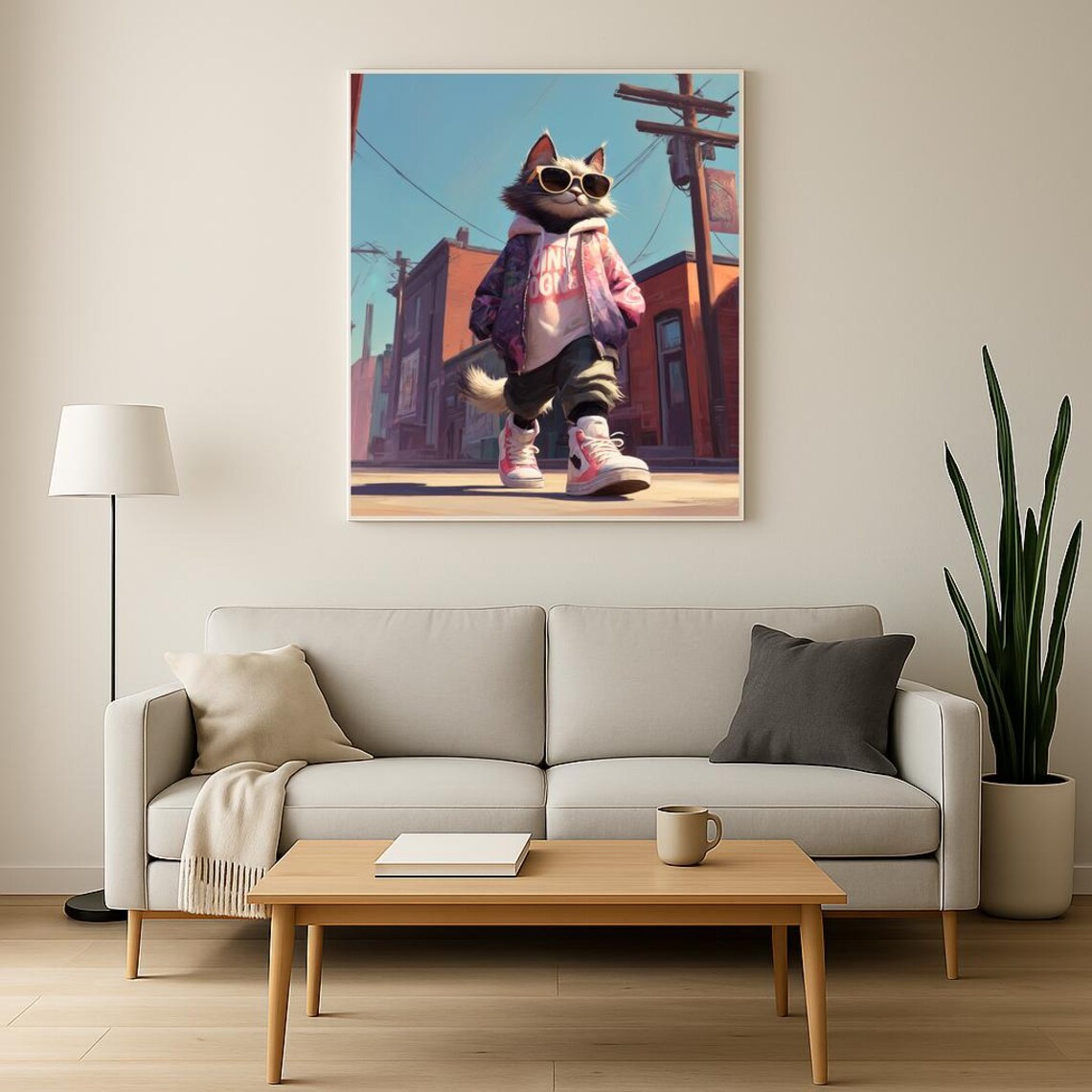 Streetwear Cat in Sunglasses Hoodie Strutting City Street Poster - Image 2