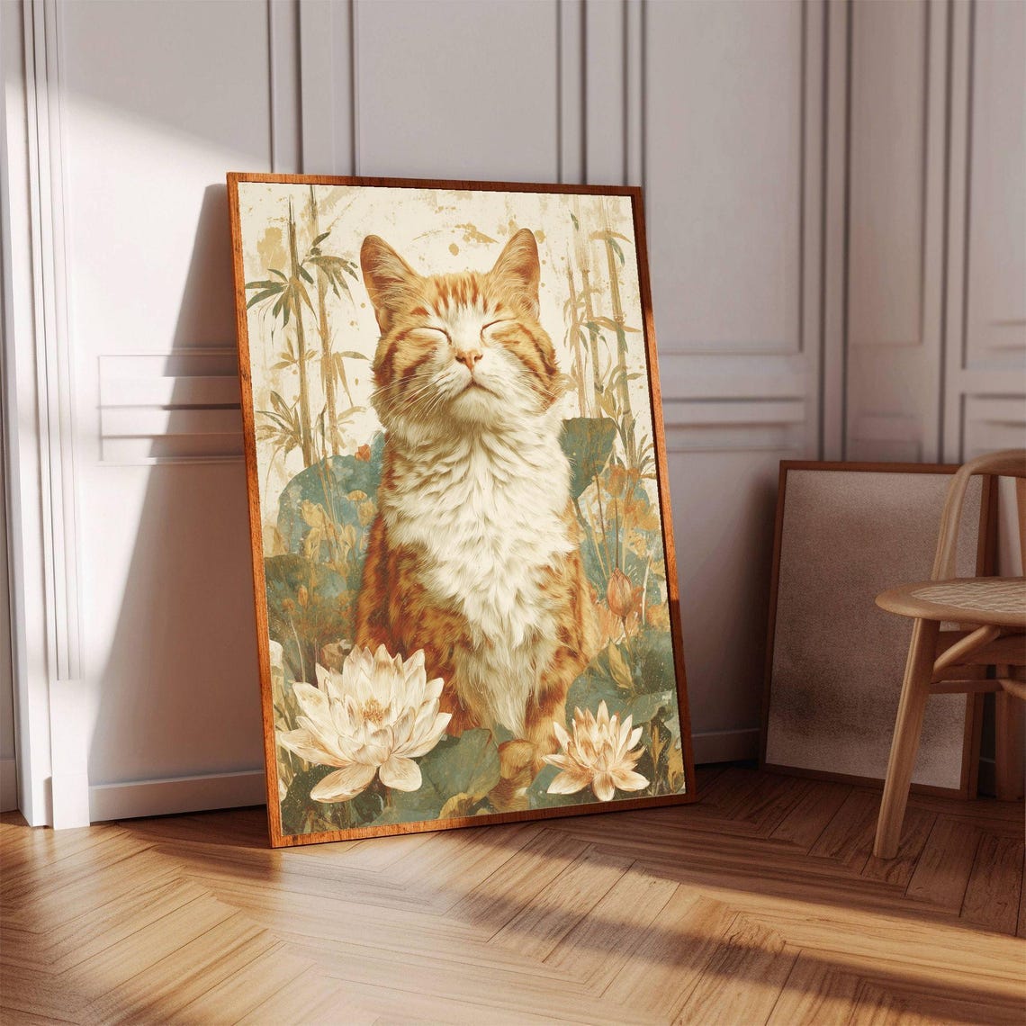 Serene Ginger Cat Among Lotus Flowers Zen Japandi Art Poster - Image 2