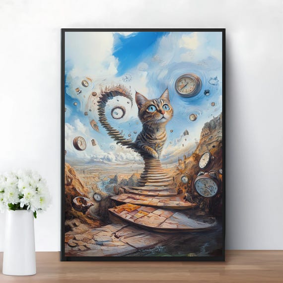 Surrealism Cat Poster Salvador Dali Print Unique Gift For Lover Artful Wall Art Decore Mama Vibrant