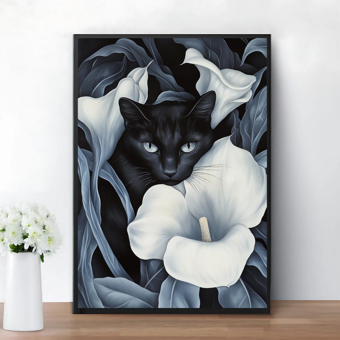 Georgia Okeeffe Flowers Cat Poster, Minimalist - Image 2