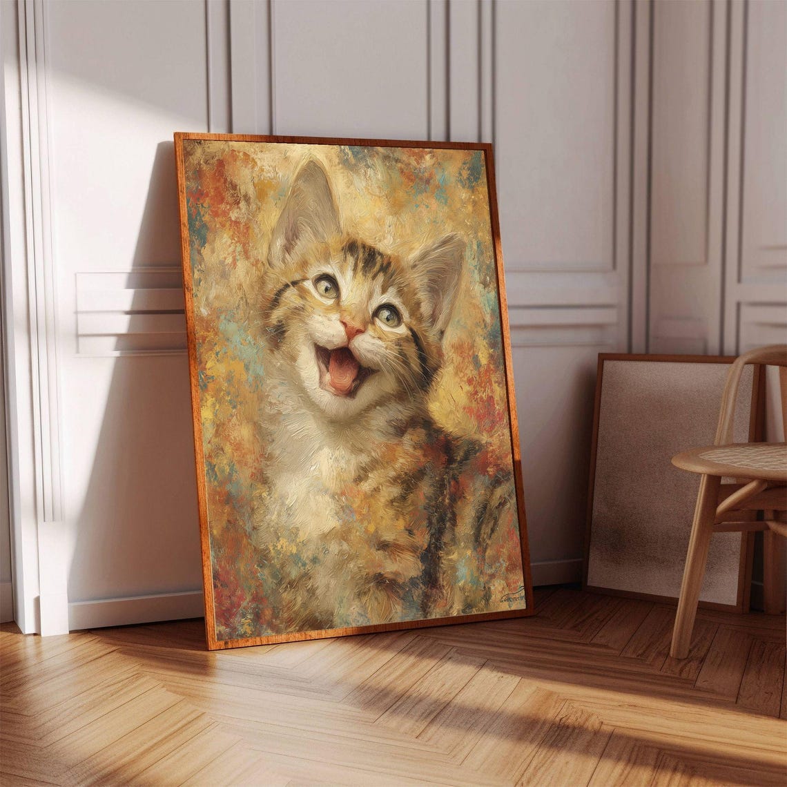 Happy Laughing Tabby Kitten Painterly Portrait Cat Art Poster - Image 2