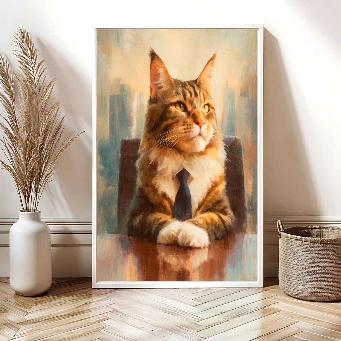 Maine Coon Cat in Necktie Office CEO Portrait Cat Art Poster - Image 2