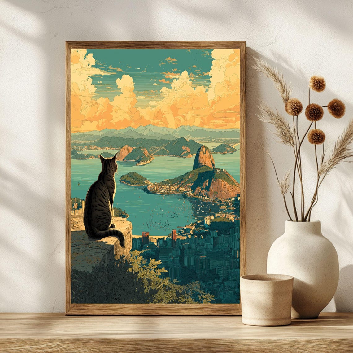 Guanabara Bay Rio De Janeiro Sugarloaf Cat Viewpoint Art Poster - Image 3