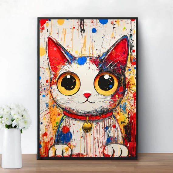Takashi Murakami Cat Poster, Abstract Pop Art