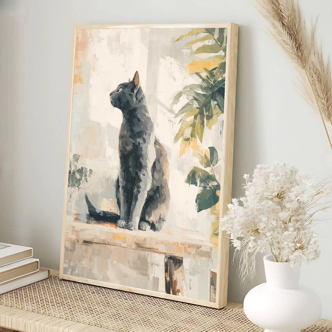 Minimalist Gray Cat at Sunlit Window Quiet Scandi Art Poster - Image 4