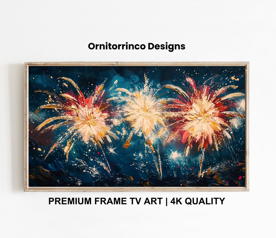 Golden Fireworks Teal Night Sky Painterly New Year Celebration Poster - Image 3