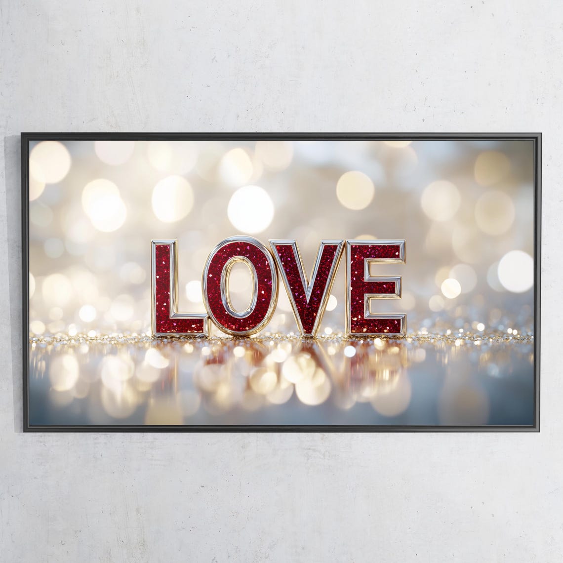 Red Glitter Love Letters Sparkling Bokeh Romantic Word Wall Art