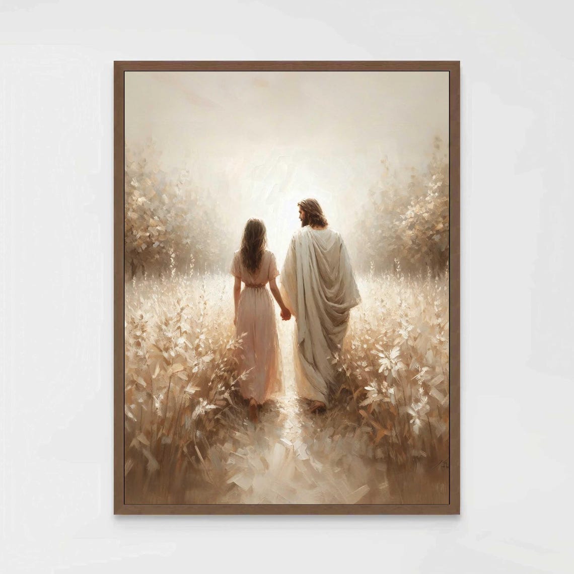 Walk Together Christian Wall Art, Jesus With Girl
