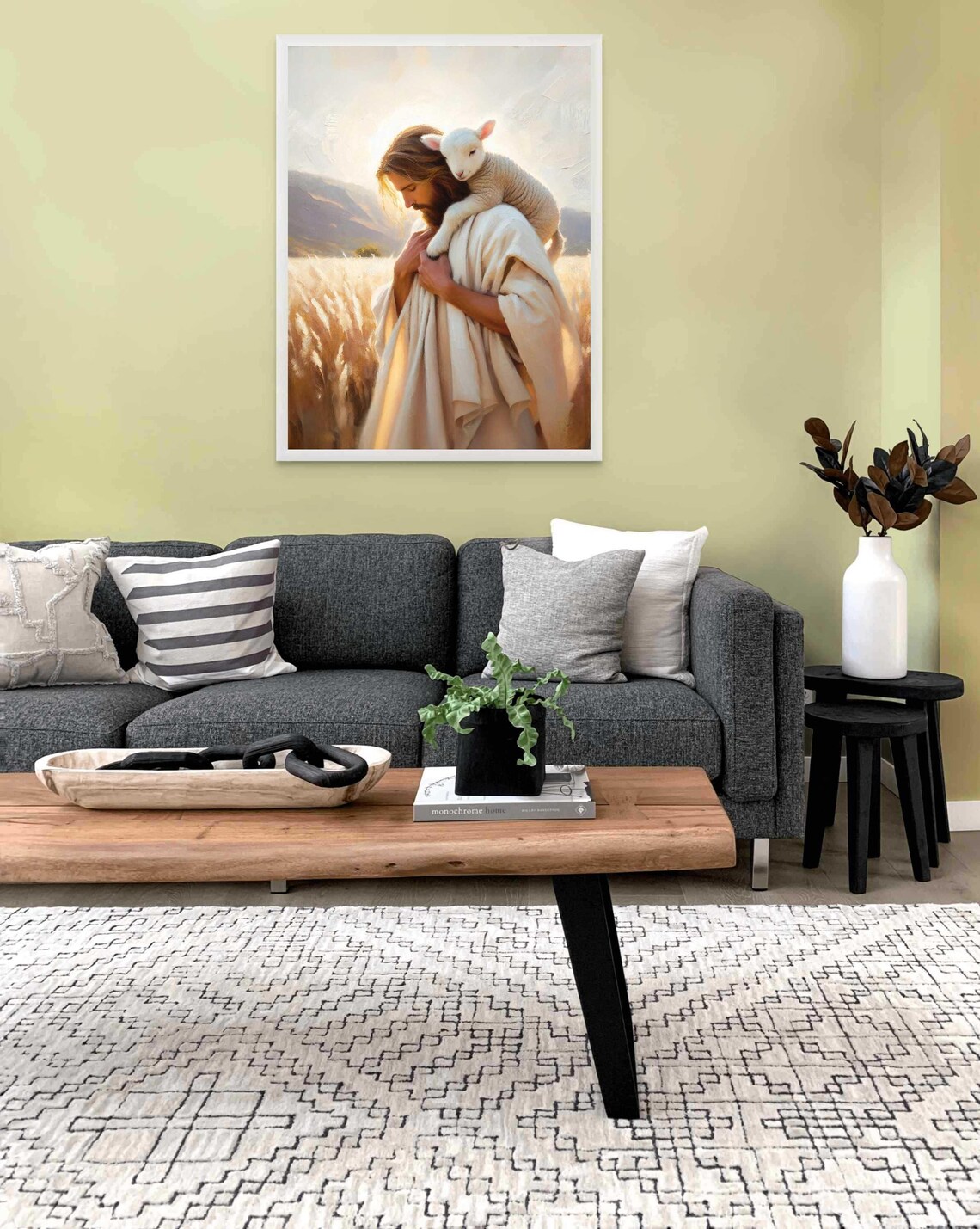 Shepherd And Lamb Christian Jesus Painting, Bible Art - Image 2