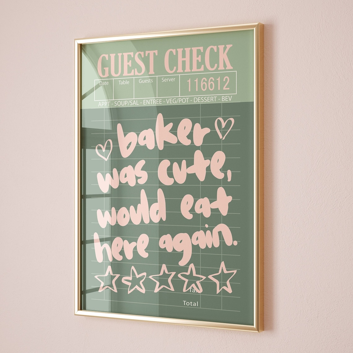 Guest Check Retro Baker Wall Art Print, Preppy Decor