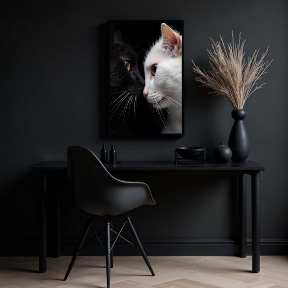 Yin Yang Cat Art Print, Modern Minimalist