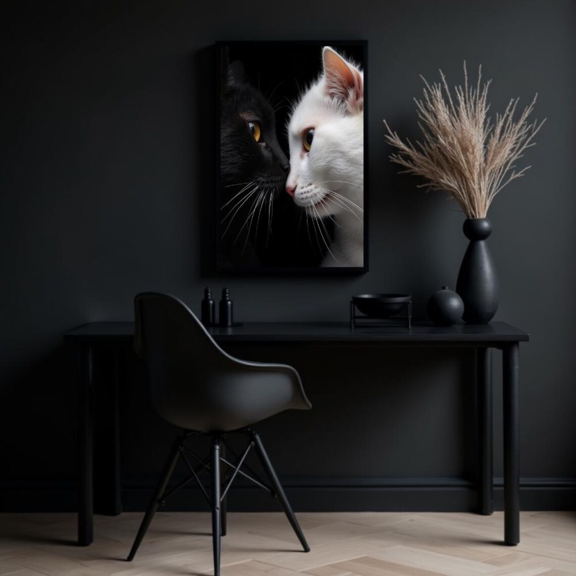 Yin Yang Cat Art Print, Modern Minimalist