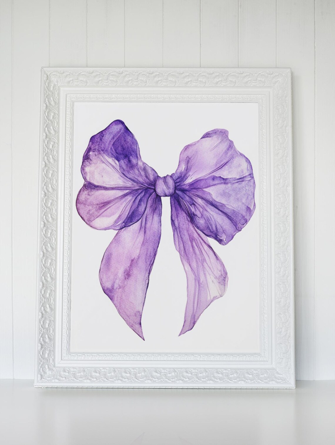 Purple Watercolor Ribbon Bow On White Girls Room Decor Poster - Image 2
