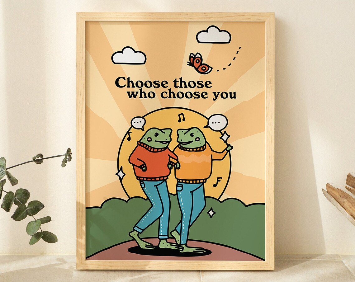 Cute Frogs Friendship Retro Toad Art Print