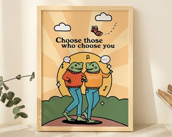 Cute Frogs Friendship Retro Toad Art Print