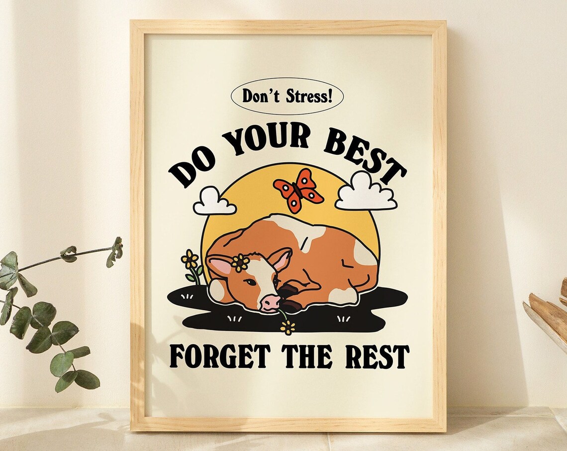 Cute Cow Butterfly Quote Retro Poster, Cottagecore