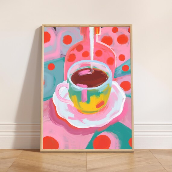 Only For Tea Lover Scenic Abstract Cup Of Tea Wall Decor Vibrant Pink Color Perfect For Springs Days M Cherished Mothers Day