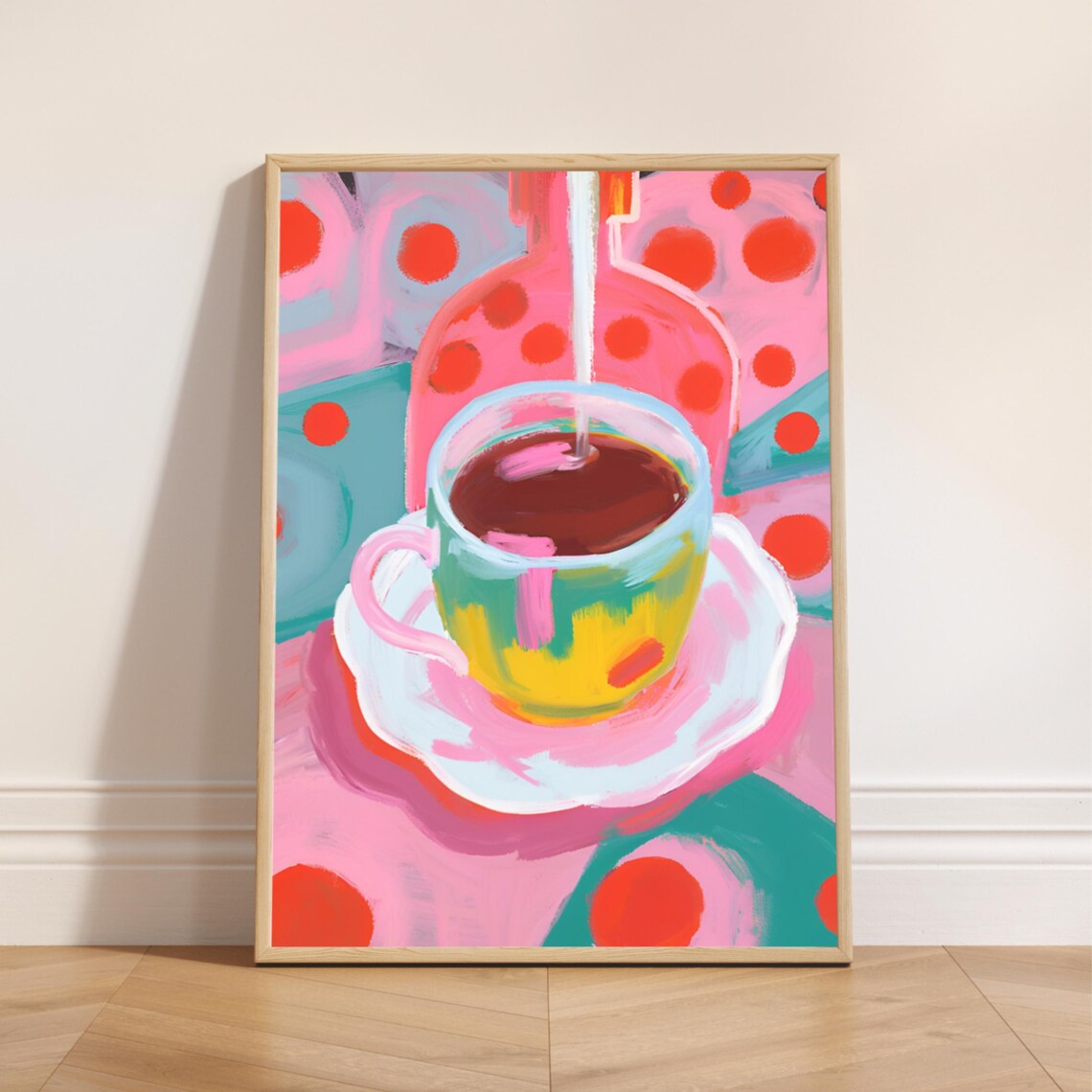 Only For Tea Lover Scenic Abstract Cup Of Tea Wall Decor Vibrant Pink Color Perfect For Springs Days M Cherished Mothers Day