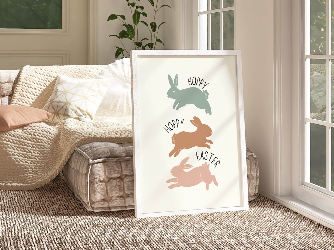 Hoppy Hoppy Easter Leaping Bunnies Spring Kids Room Art Poster - Image 2