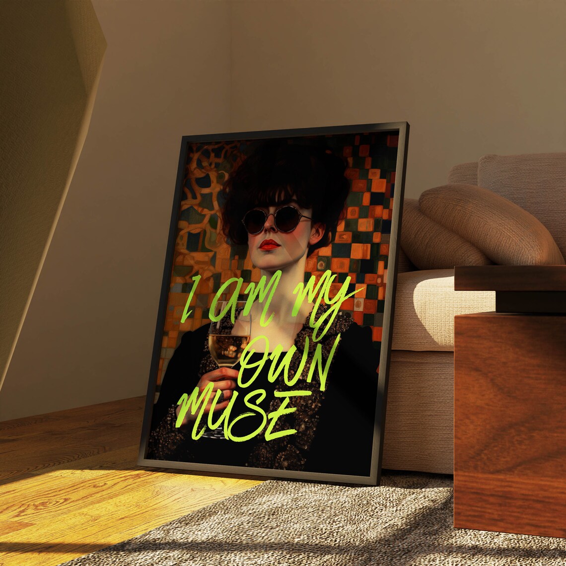I Am My Own Muse Klimt Style Altered Portrait With Wine Glass Poster - Image 2