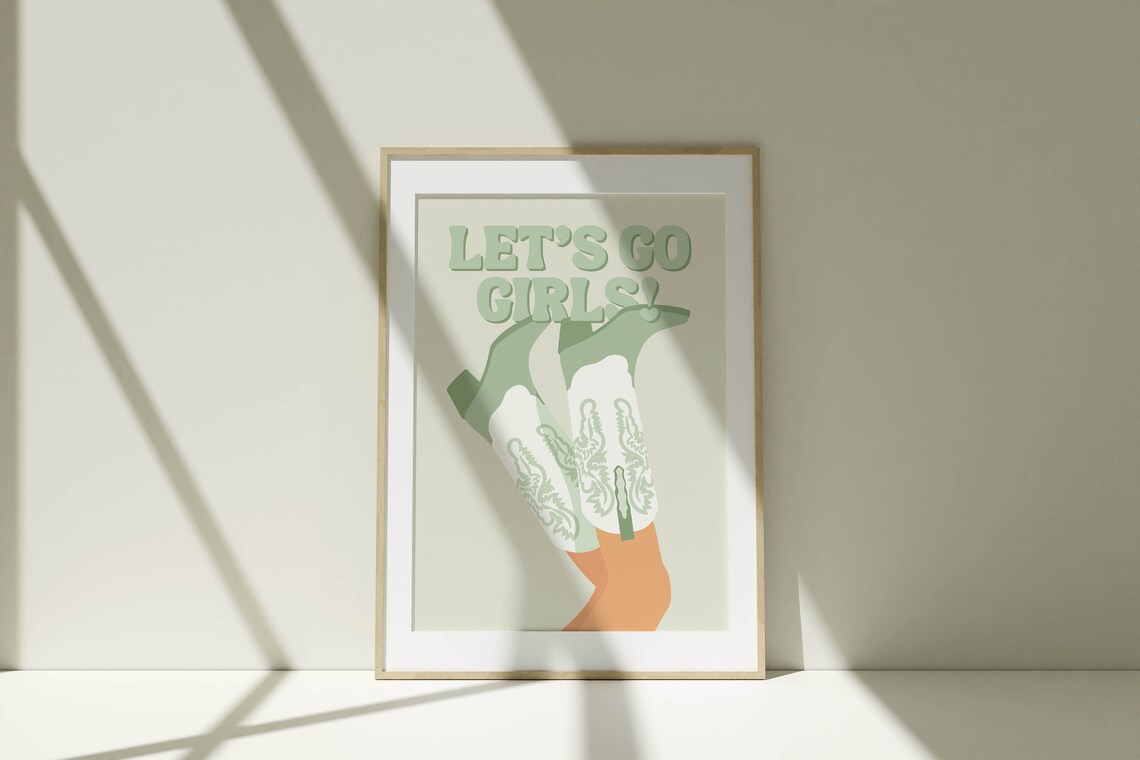 Let's Go Girls Cowgirl Boots Sage Green Western Bedroom Wall Poster - Image 2