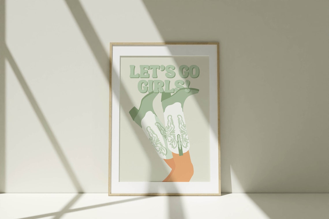 Lets Go Girls Preppy Print Sage Green Wall Art Western Decor Western Bedroom Cowgirl Art Sassy Poster Western Art Green Bedroom Decor - Image 2