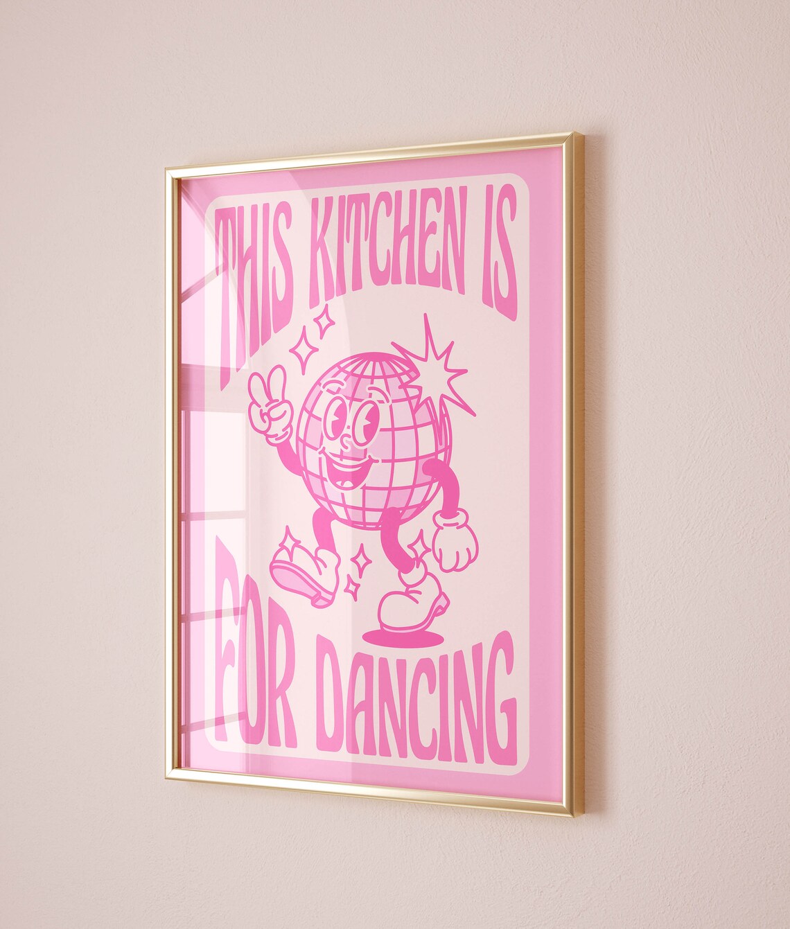 Funny Kitchen Decor Retro Pink Disco Ball Poster - Image 2