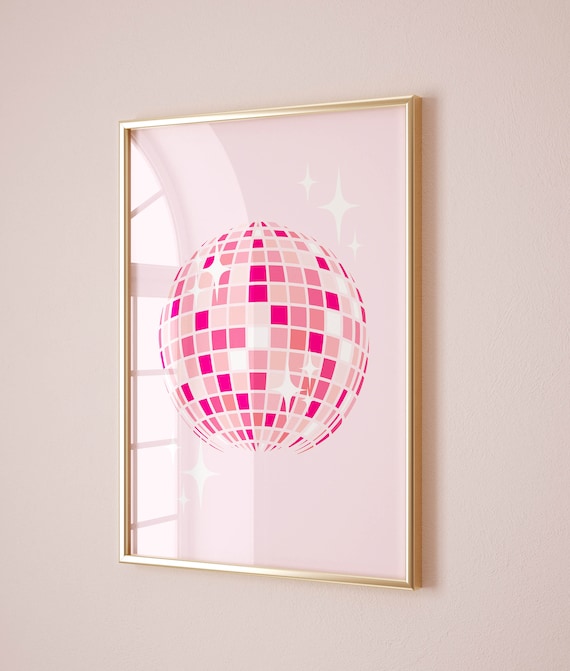 Disco Ball Decor Groovy Poster, Maximalist Bar Cart Art