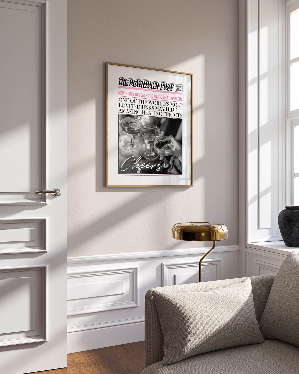 The Downtown Post Champagne Newspaper Retro Fun Bar Cart Poster - Image 2