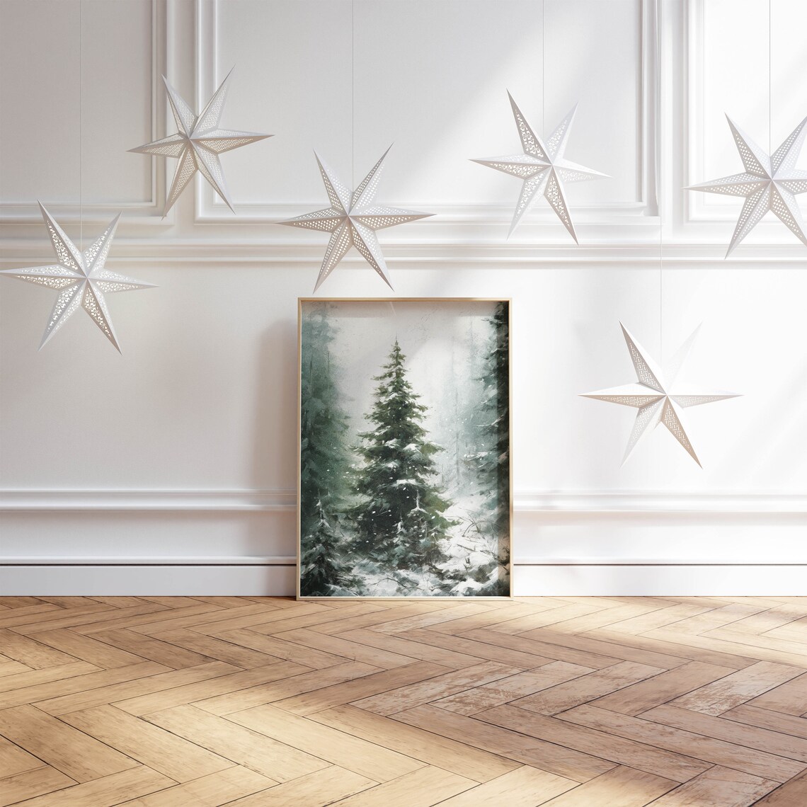 Misty Snowy Pine Forest Winter Landscape Oil Painting Art Poster - Image 2