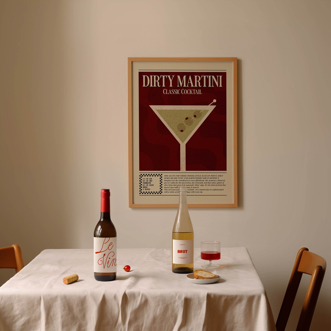 Dirty Martini Classic Cocktail Recipe Retro Bar Cart Wall Poster - Image 2