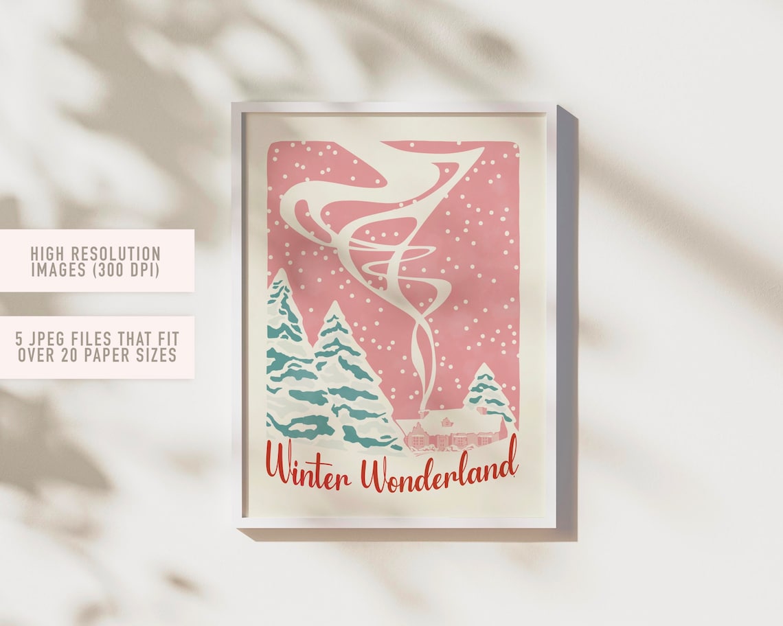 Winter Wonderland Pink Christmas Retro Holiday Poster