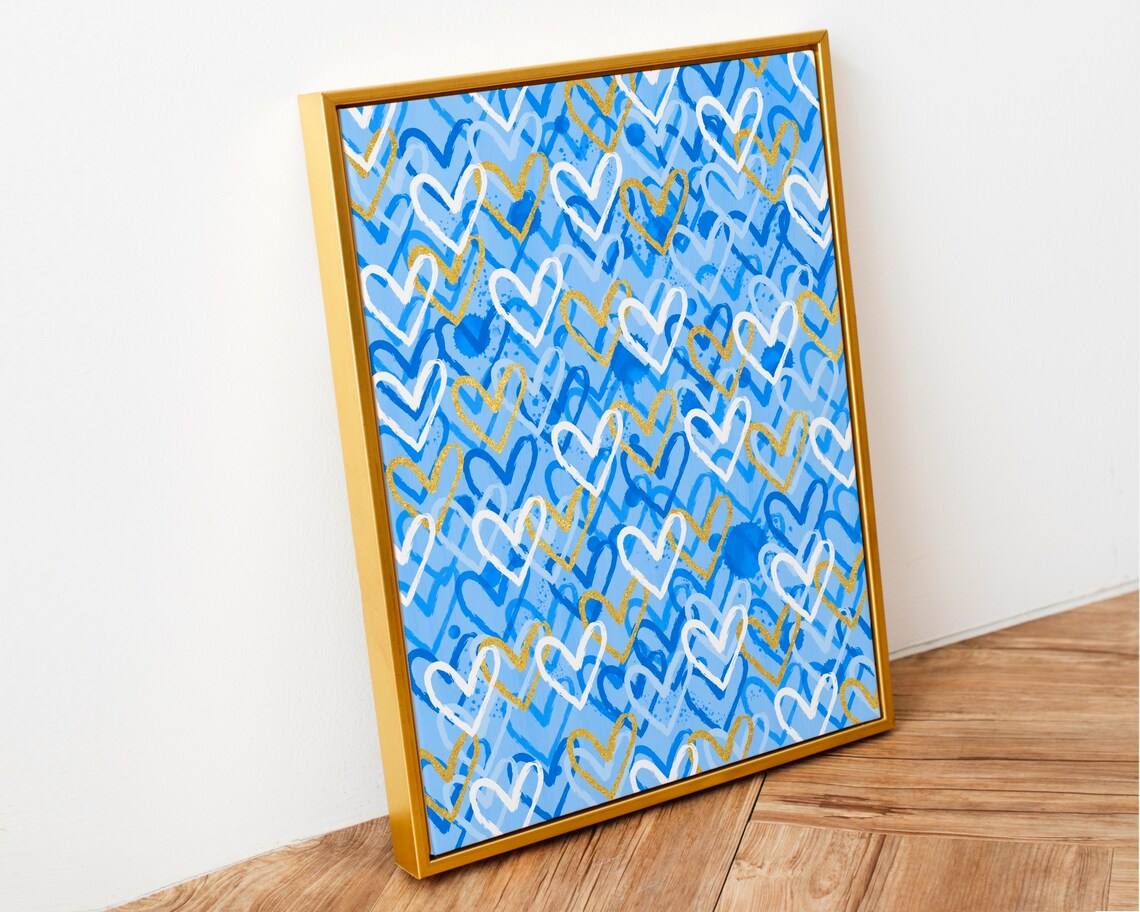 Blue Heart Preppy Wall Art, Preppy Room Decor