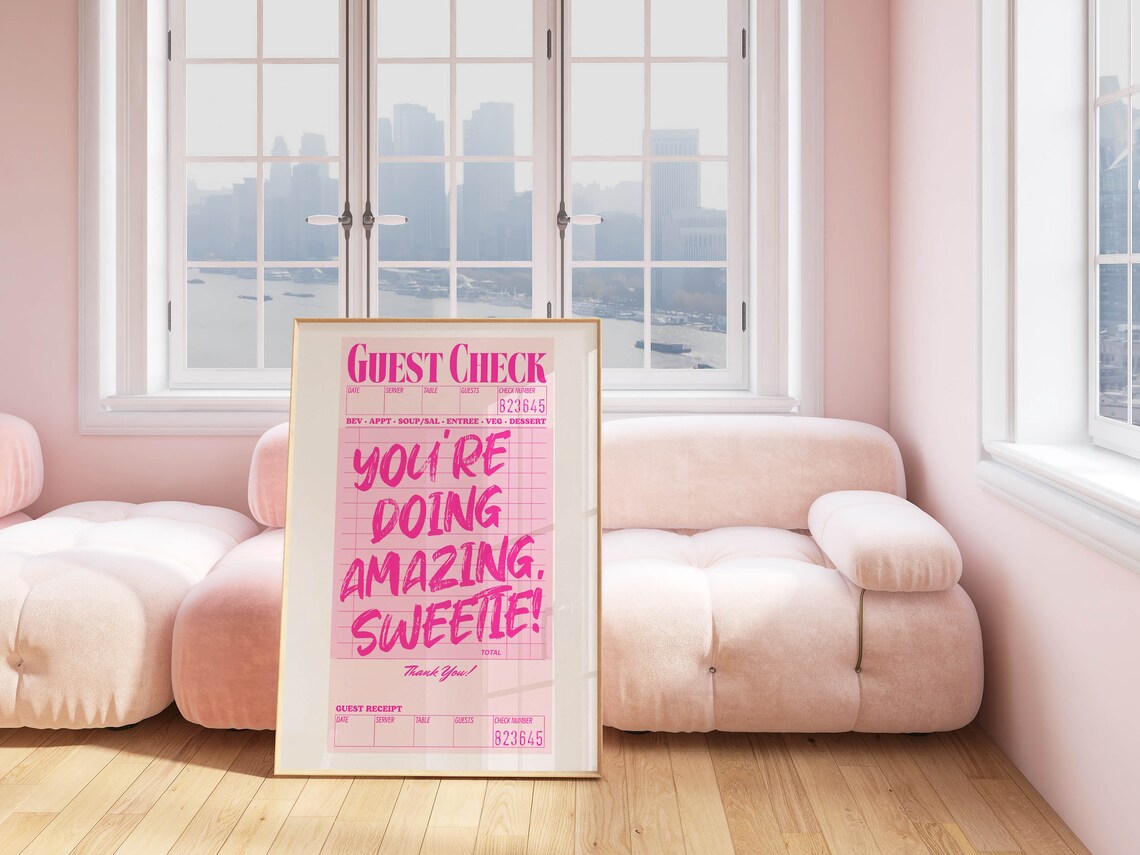 Guest Check Motivational Poster, Pink Room Decor - Image 2
