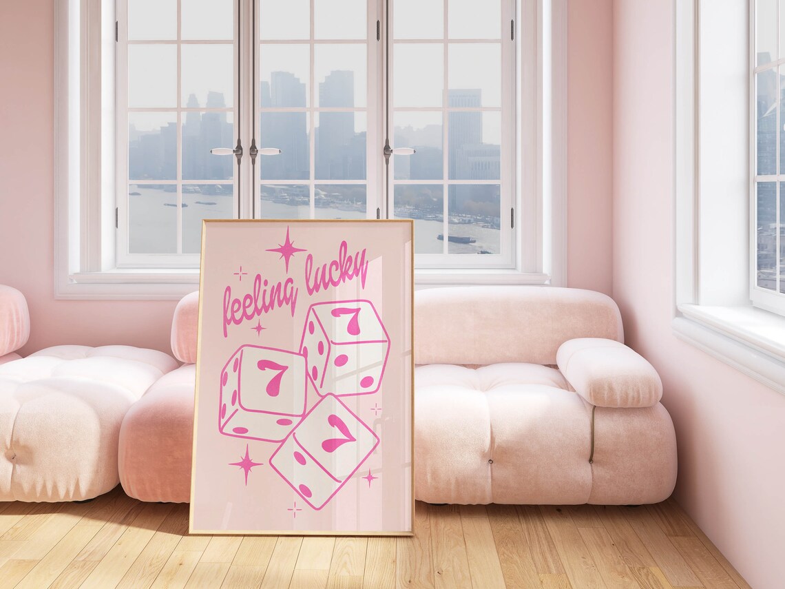 Cute Feeling Lucky Pink Dice Retro Lucky Sevens Y2K Decor Poster - Image 2
