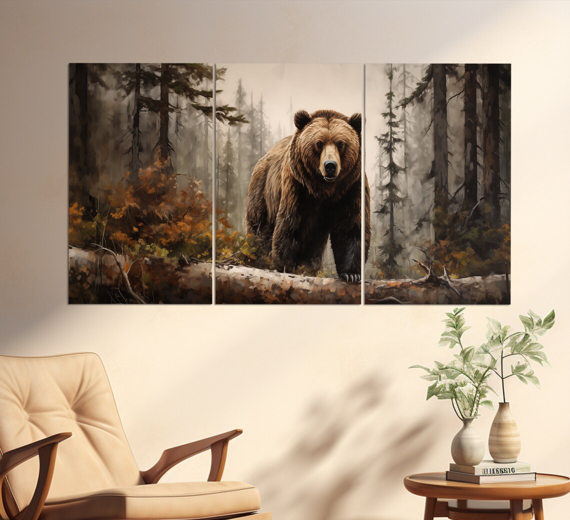 Grizzly Bear in Misty Forest, Wild Animals Art Print - Image 5