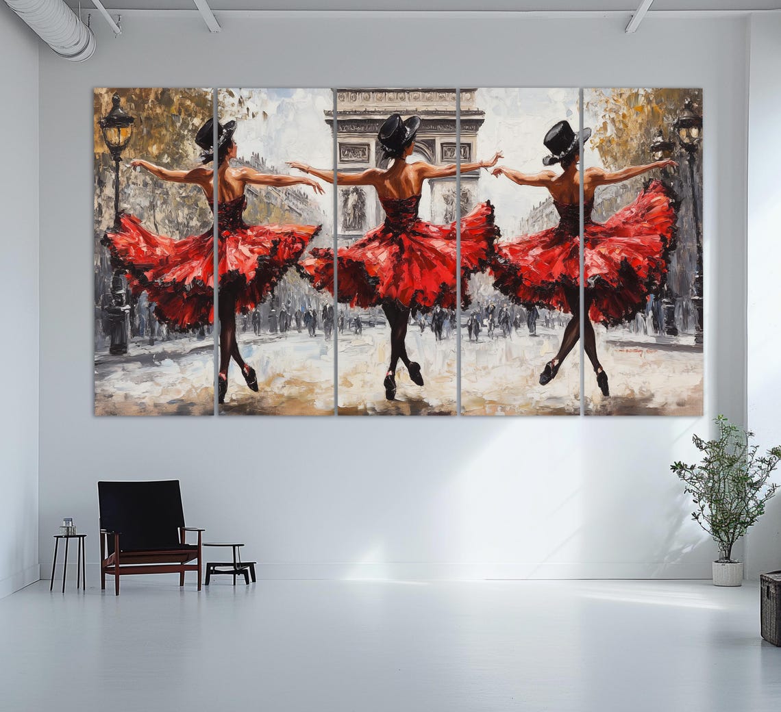 Paris Cancan Dancers Red Skirts At Arc De Triomphe Oil Painting Poster - Image 3