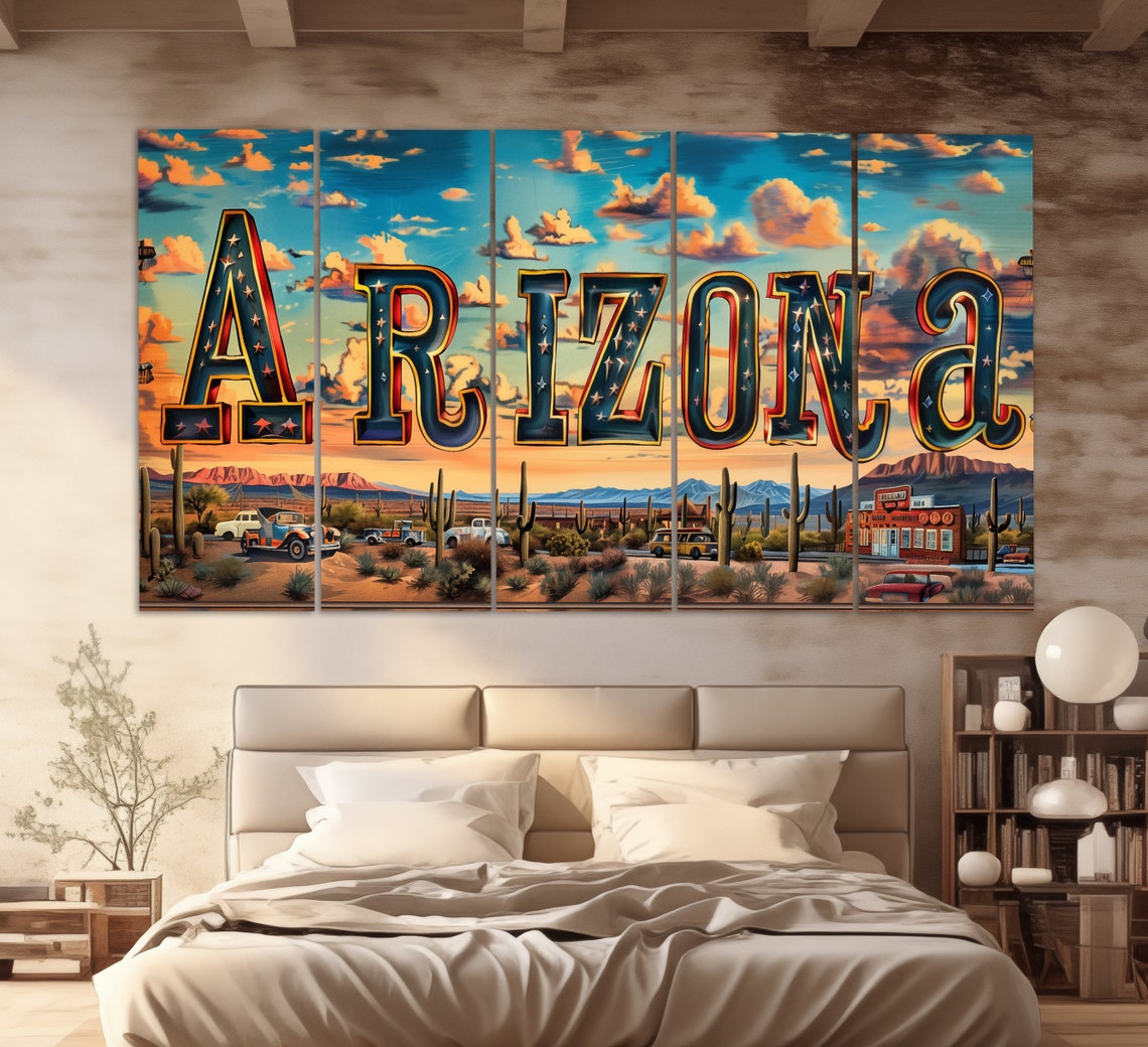 Arizona Sign Print In A Vintage Oil Painting Style Abstract Arizona Wall Art Arizona Desert Painting Modern Arizona Art - Image 2