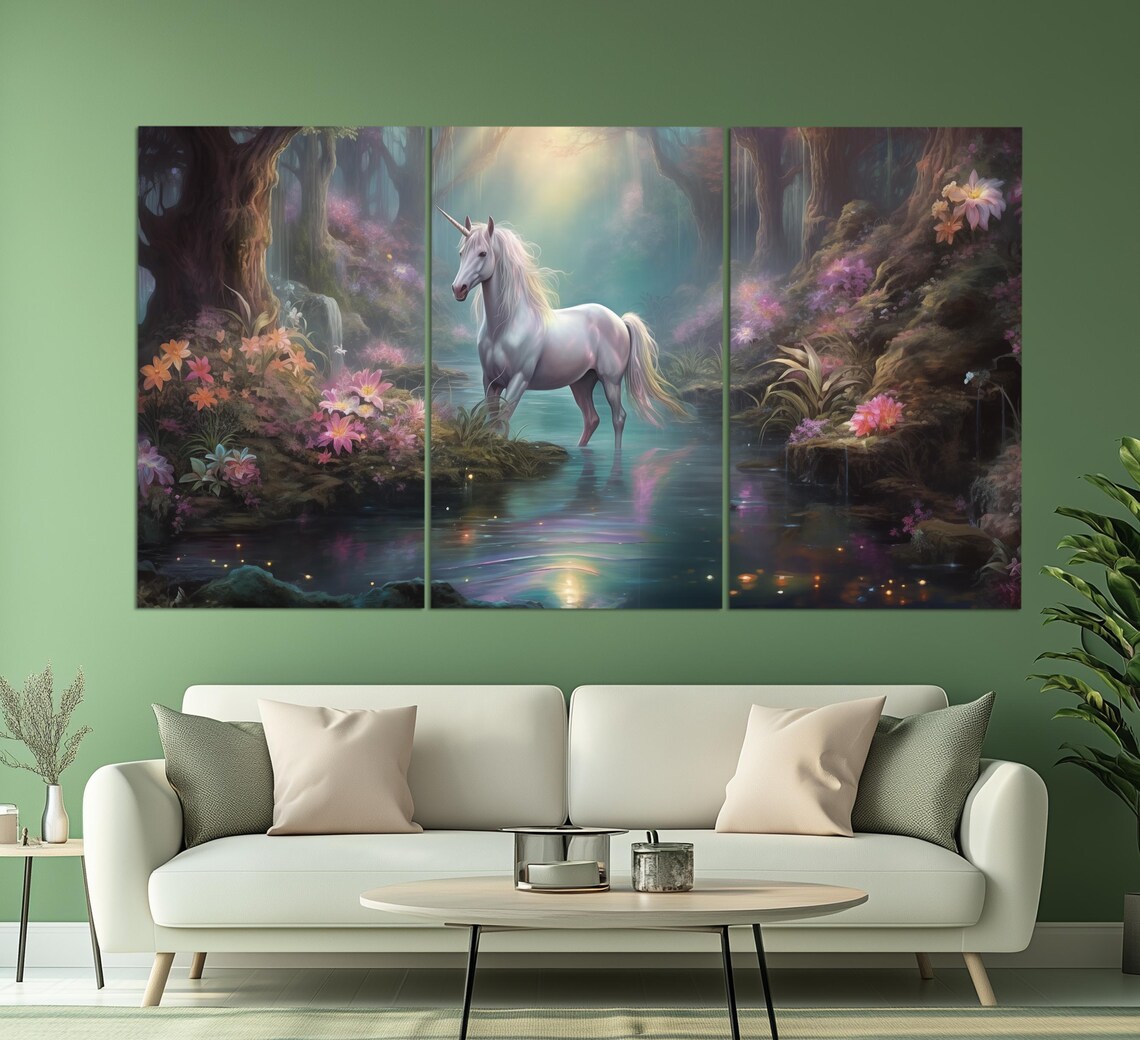 Unicorn in Fantasy Forest, Fantasy Art Print - Image 2