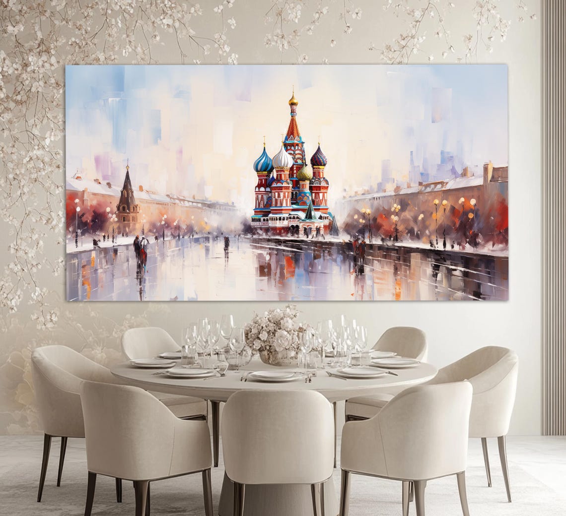 Moscow Print In A Vintage Oil Painting Style Abstract Moscow Wall Art Moscow Painting Russian Wall Art Russia Print