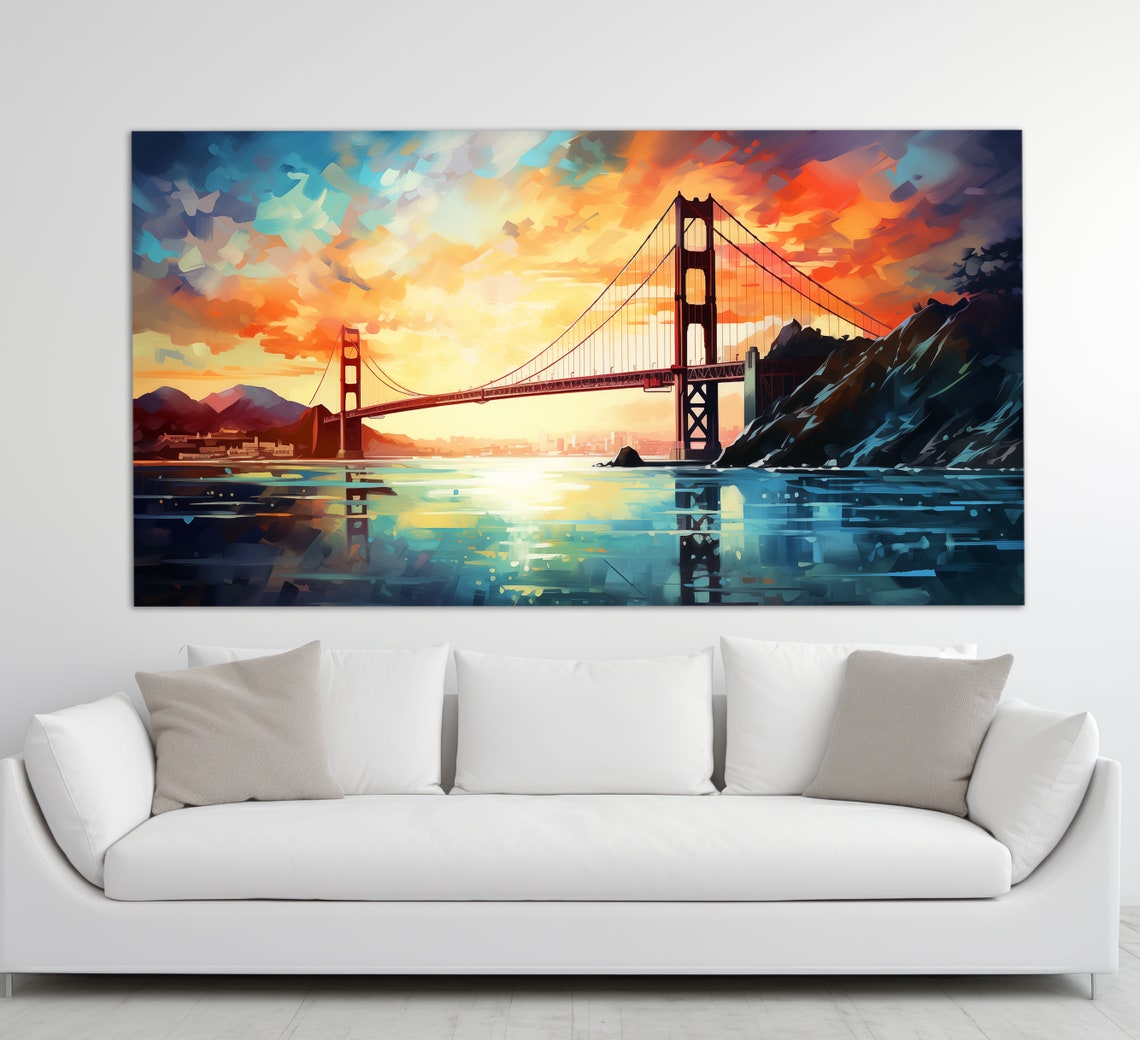 Golden Gate Bridge Sunset Colorful Sky San Francisco Travel Poster