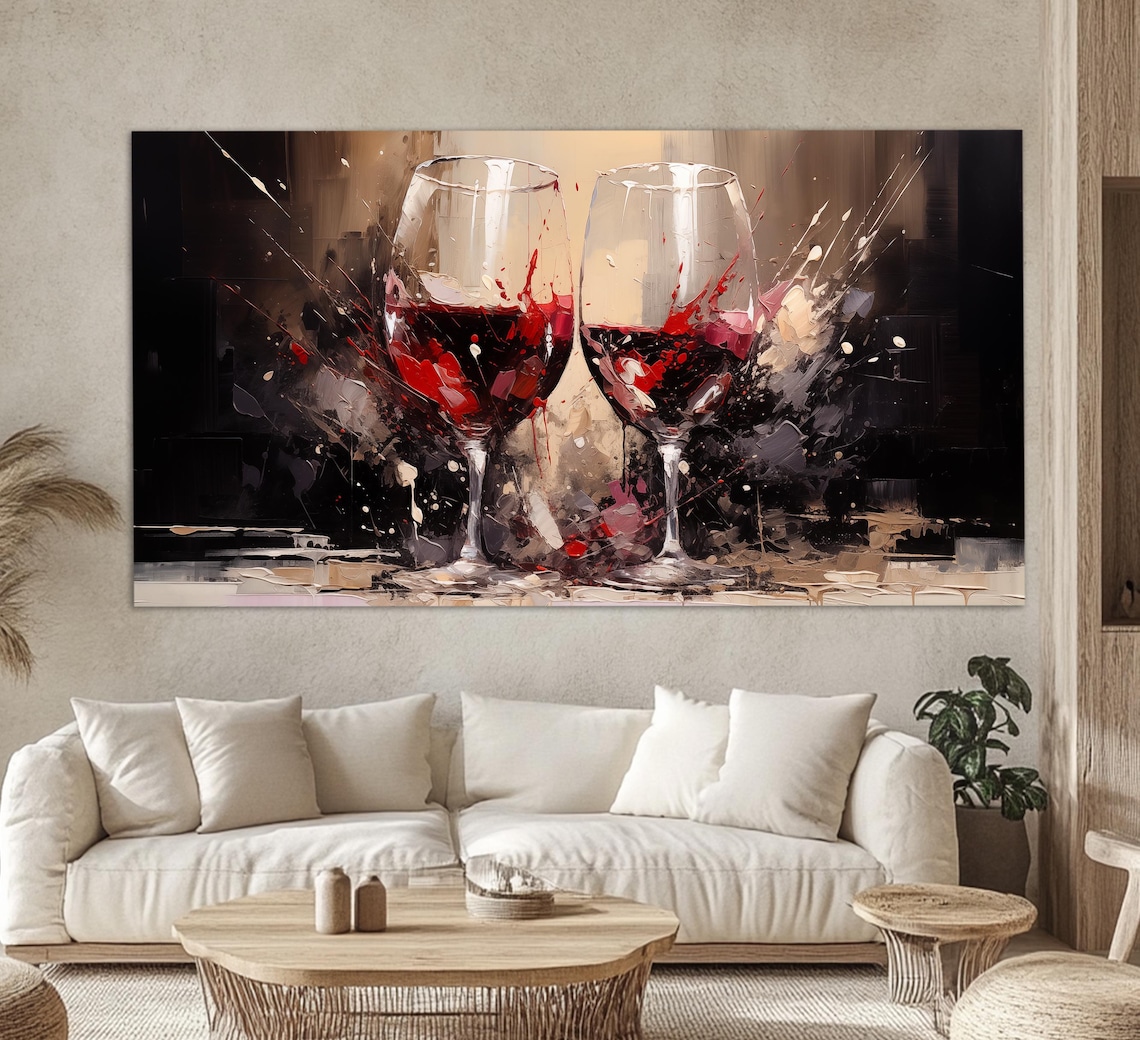 Abstract Red Wine Glasses Art Print, Kitchen Decor - Image 4